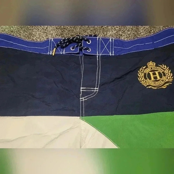 VTG Tommy Hilfiger Color Block Board Surf Swim Trunks Shorts Crest XLG - Picture 2 of 9